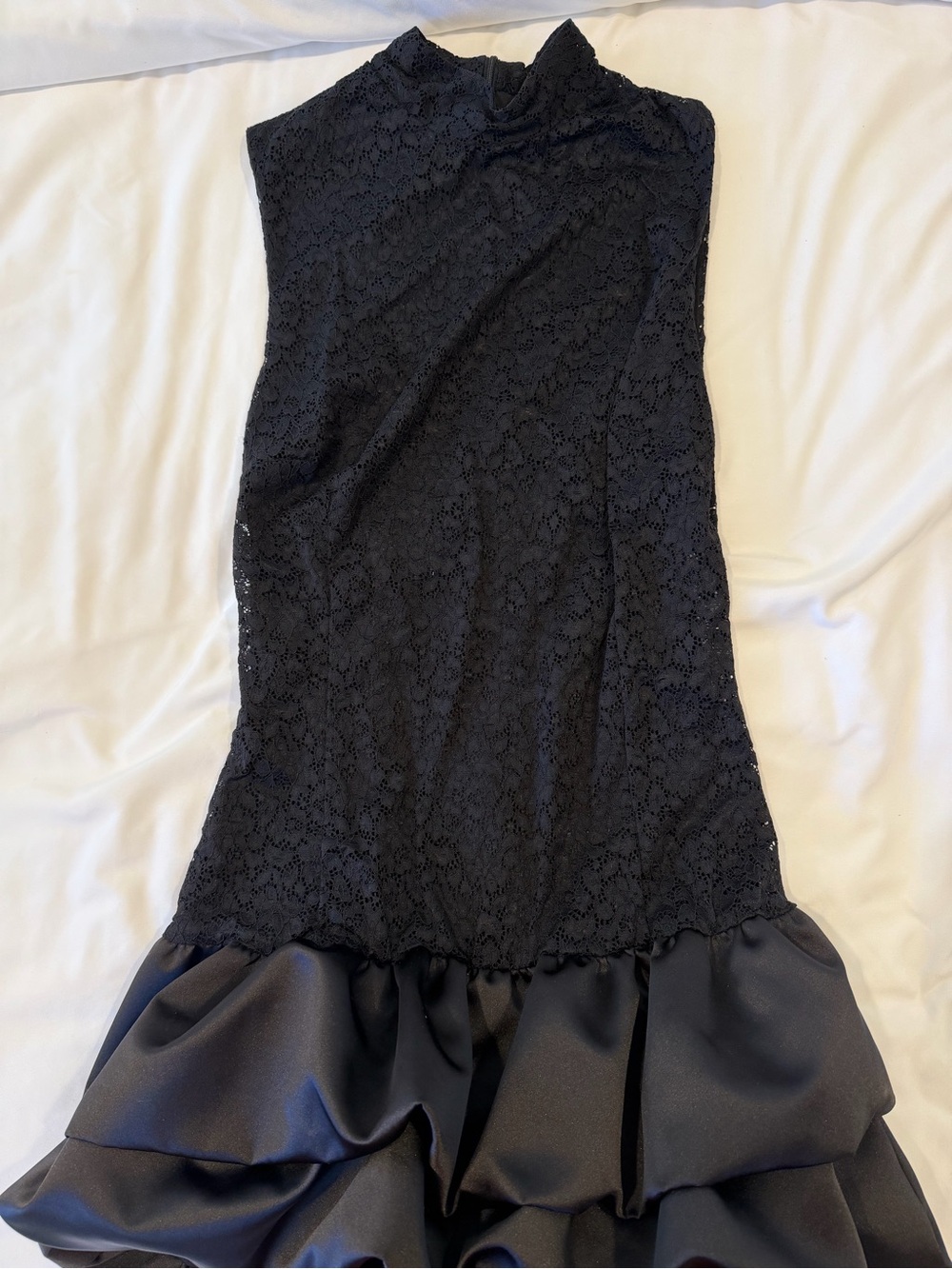 Zara Black Lace Mini Dress with Satin Ruffle Hem - Picture 2 of 4